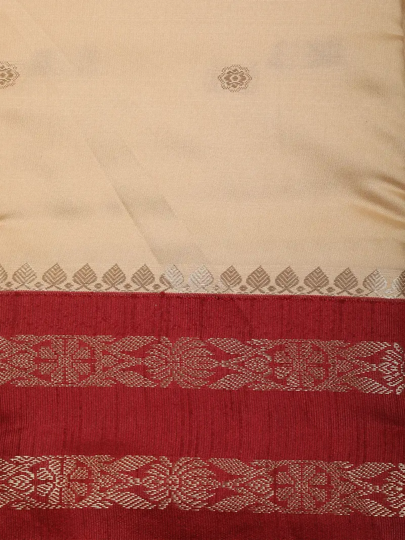 Soft Cream Butta Zari Woven Design Semi Silk Fancy Wear Saree With Contrast Border 2
