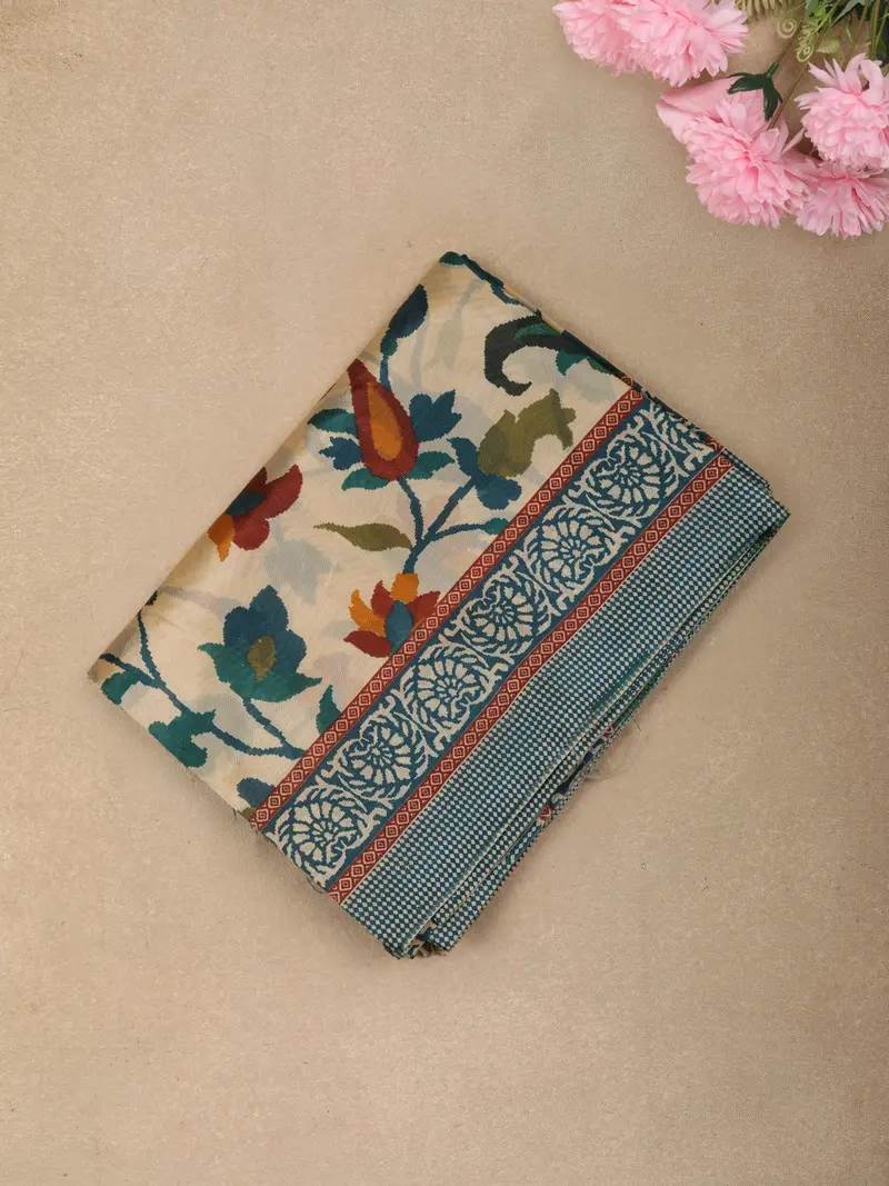 Soft Cream Floral Printed Design Crepe Casual Wear Saree 1