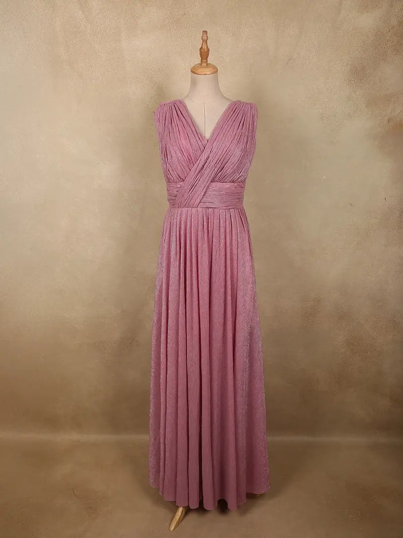 Soft Dusty Rose Pink Solid Design Shimmer Glitter Party Wear Gown 1