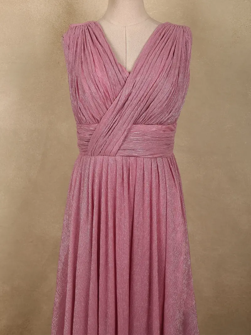 Soft Dusty Rose Pink Solid Design Shimmer Glitter Party Wear Gown 2