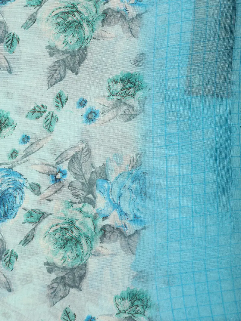 Soft Ice Blue Floral Woven Design Blended Cotton Saree 2