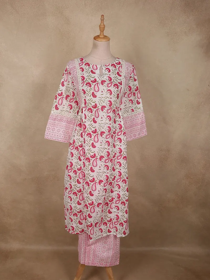 Soft Ivory And Pink Floral Printed Design Cotton Salwar 1