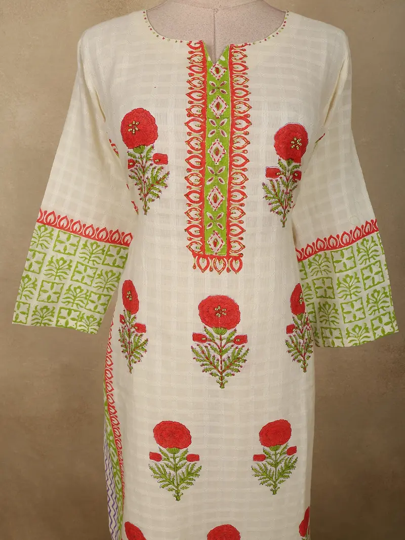 Soft Ivory Floral Printed Design Cotton Salwar Suit With Dupatta 5