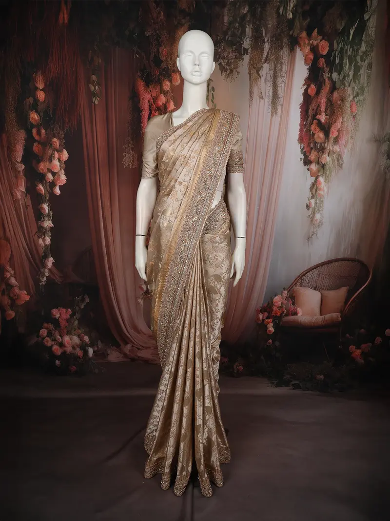 Soft Ivory Peacock And Floral Zari Woven Design Pure Banarasi Silk Saree With Designer Border 1