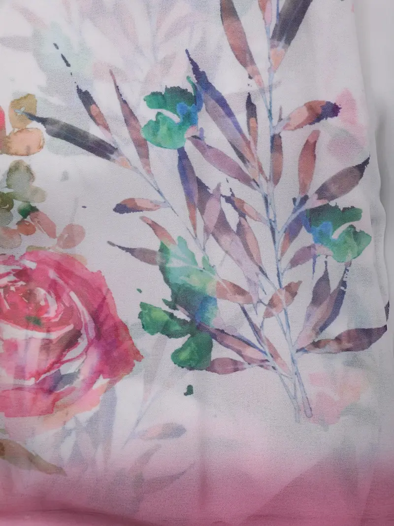 Soft Ivory Pink Floral Printed Chiffon Saree With Ombre Border 2
