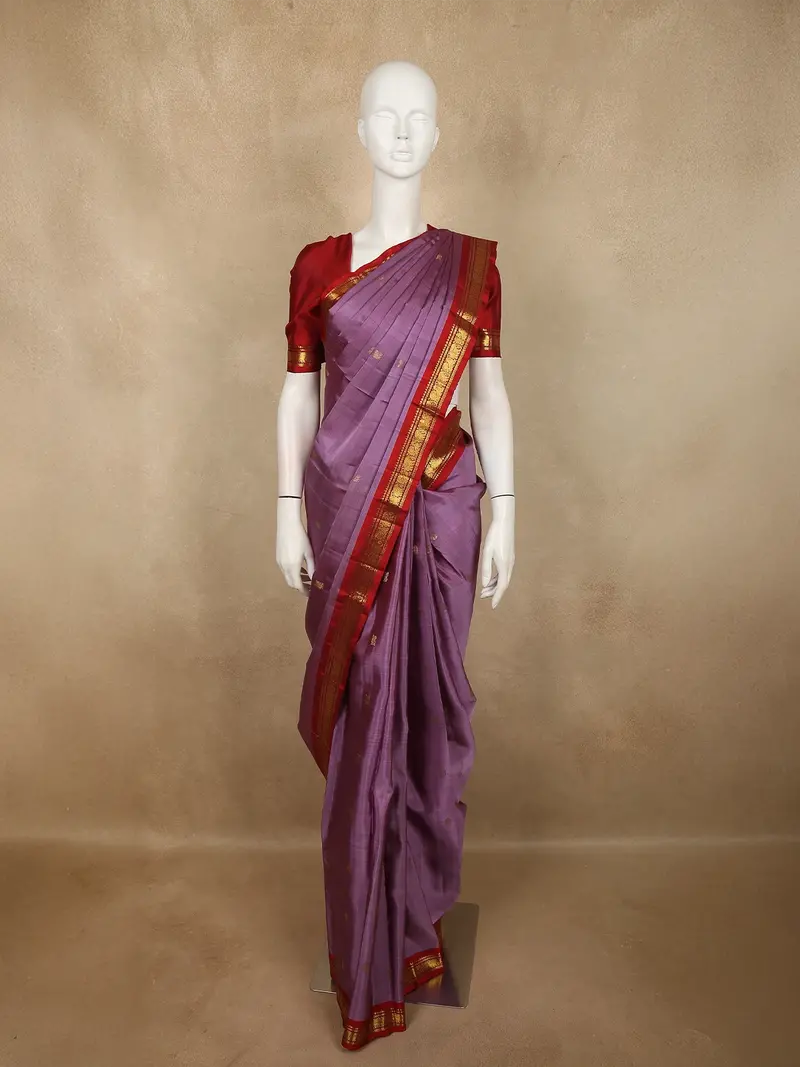 Soft Lilac Lavender Peacock Butta Zari Woven Design Pure Kanchipuram Silk Saree With Contrast Zari Border 1