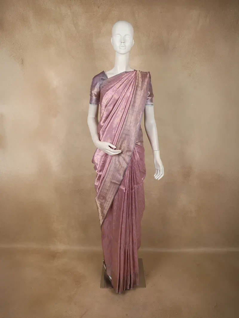 Soft Mauve Lavender Floral Zari Woven Design Pure Banarasi Silk Saree With Zari Border 1