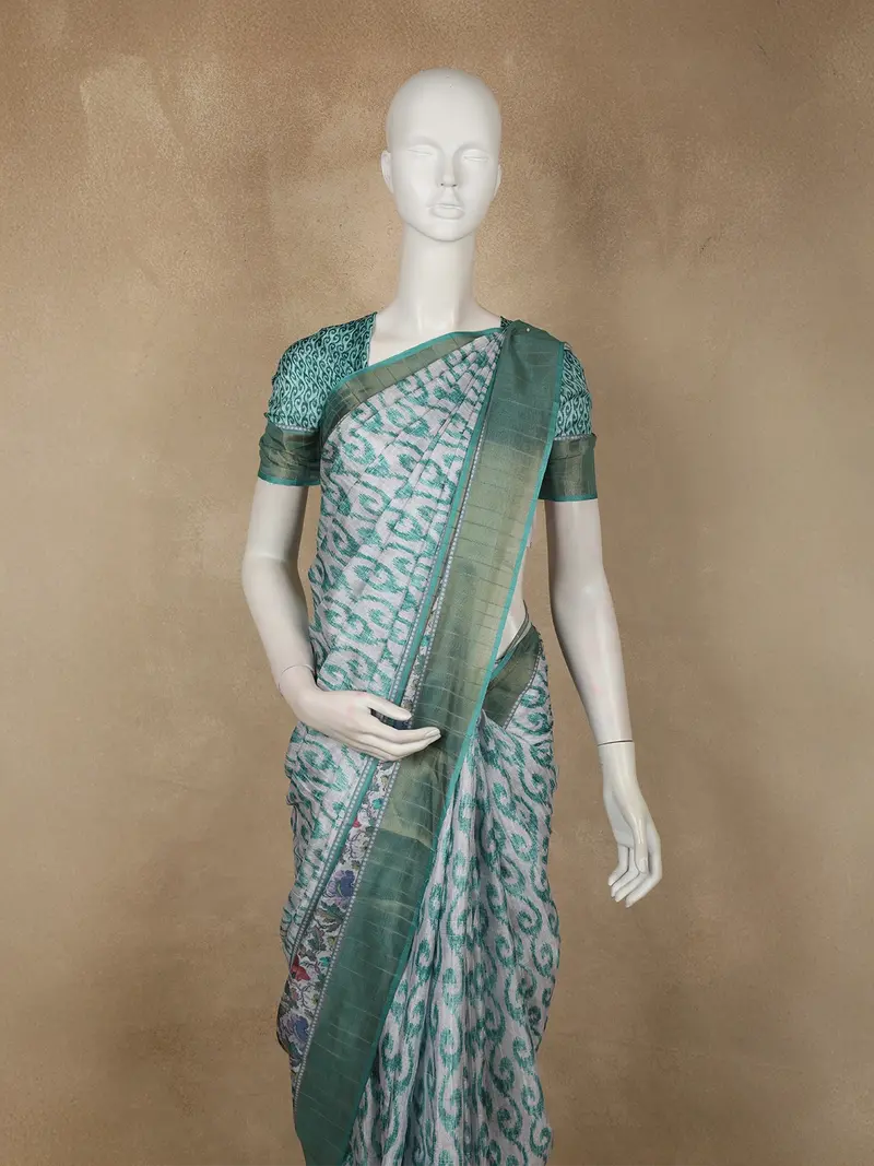 Soft Mint Green Abstract Printed Design Semi Tussar Saree 2
