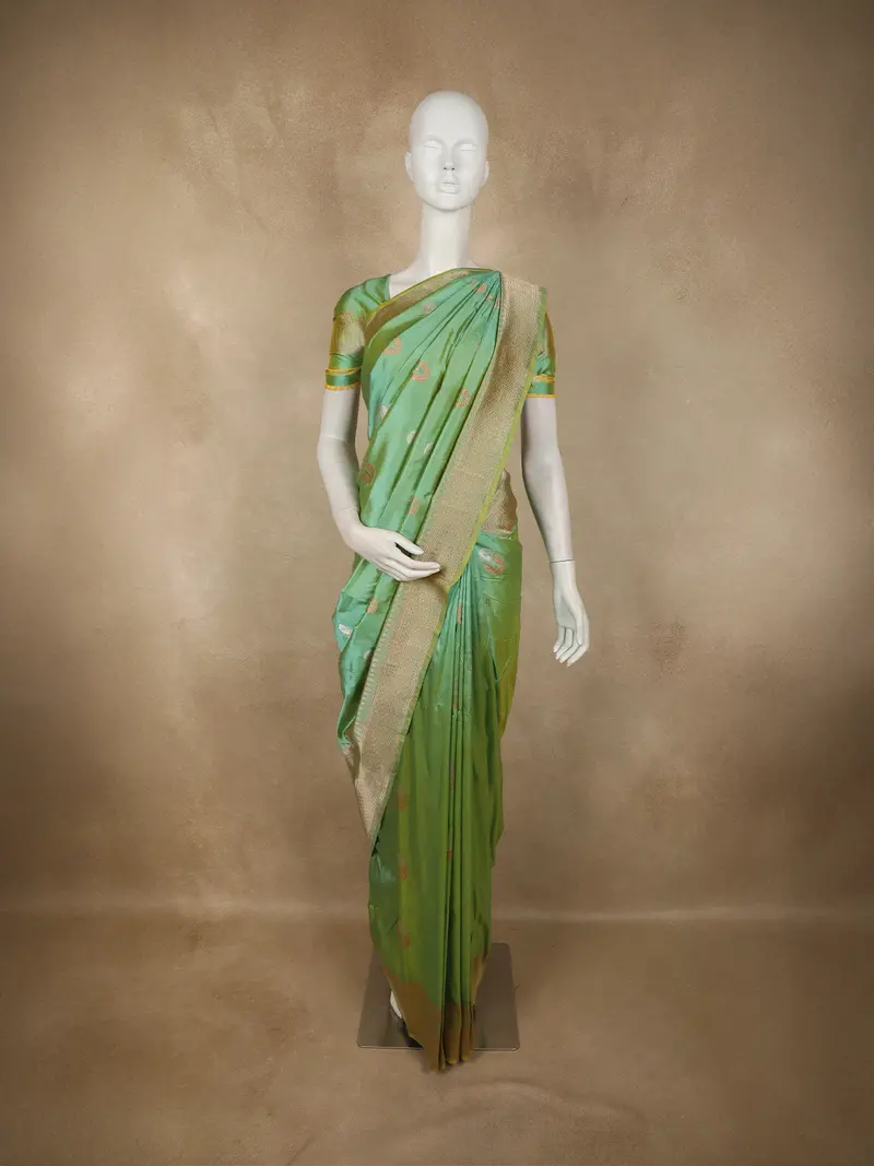 Soft Mint Green Butta Zari Woven Design Pure Banarasi Silk Saree With Zari Border 1