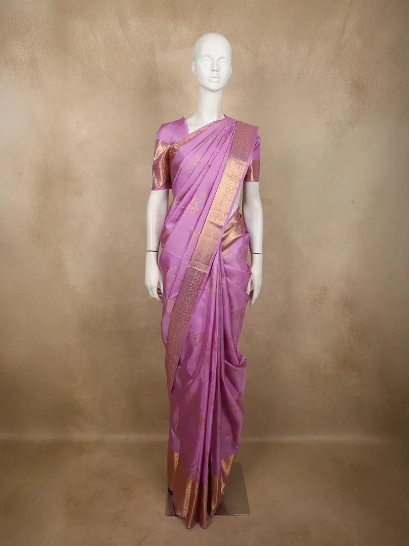 Soft Orchid Lavender Floral Zari Woven Design Pure Kanchipuram Silk Saree With Zari Border 1