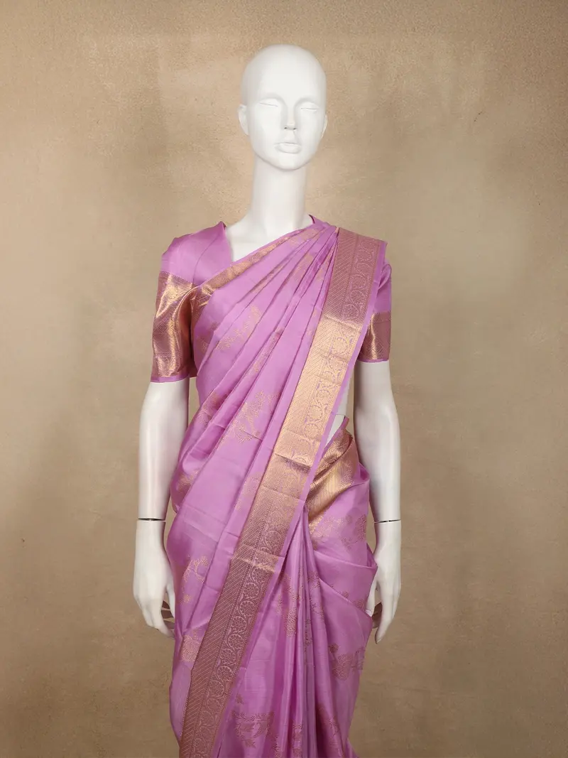 Soft Orchid Lavender Floral Zari Woven Design Pure Kanchipuram Silk Saree With Zari Border 2