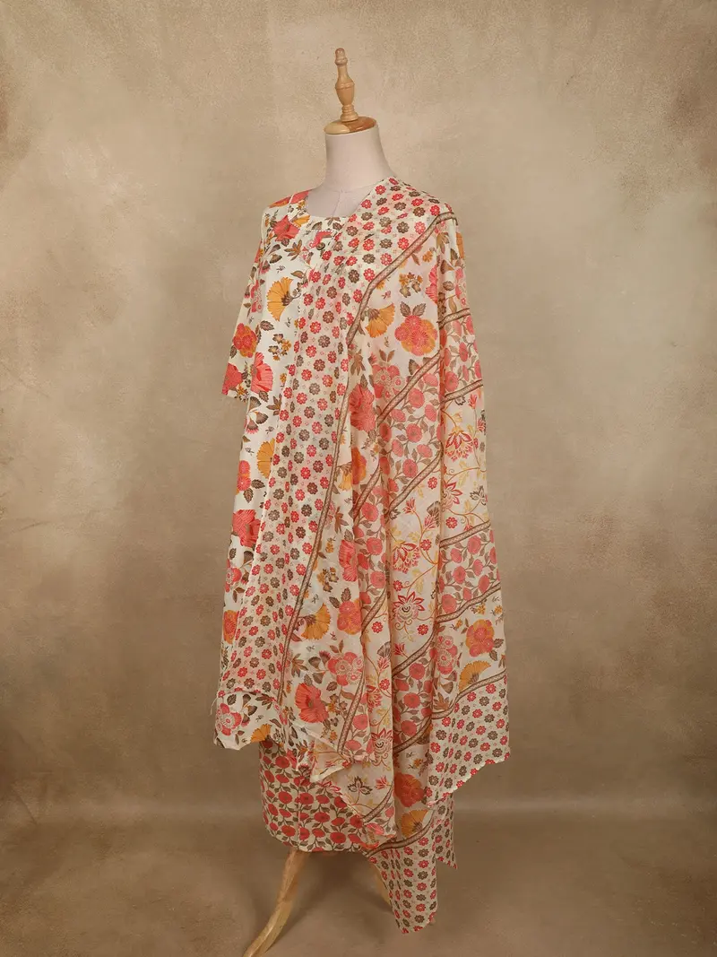 Soft Peach Floral Printed Design Cotton Straight Cut Salwar Suit With Dupatta 3