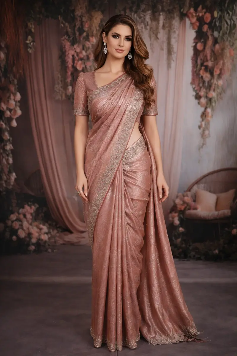 Soft Peach Floral Zari Woven Design Pure Banarasi Silk Saree With Designer Border 1