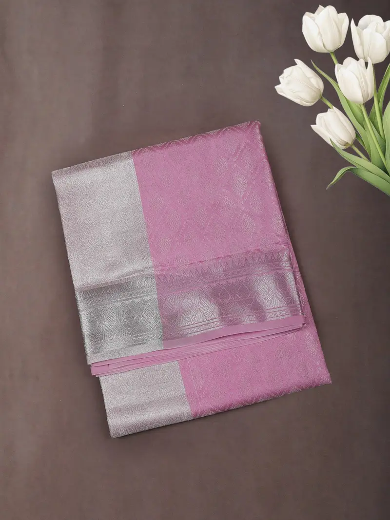 Soft Pink Geometric Zari Woven Design Art Silk Saree 1