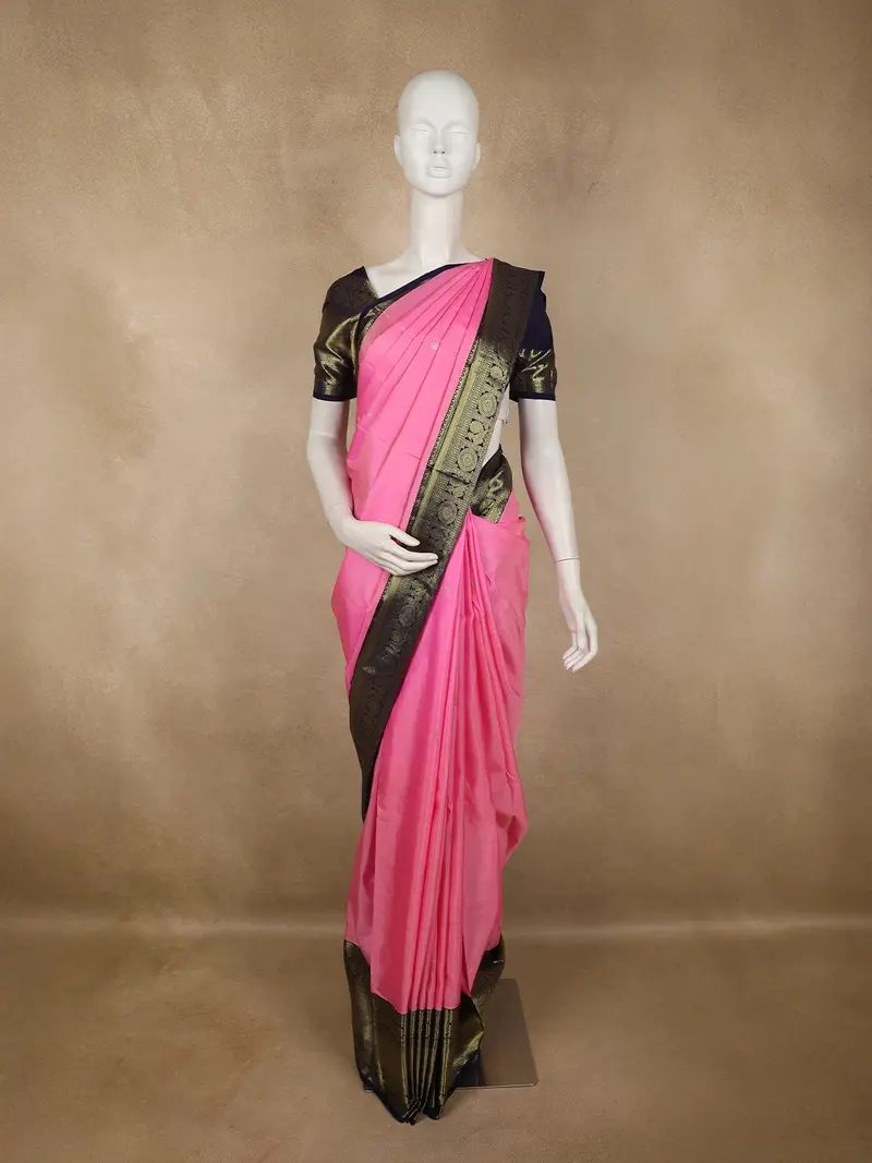 Soft Rose Pink Butta Zari Woven Design Pure Kanchipuram Silk Saree With Contrast Zari Border 1