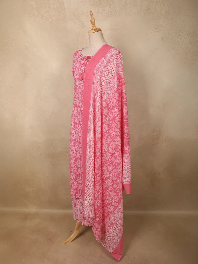 Soft Rose Pink Floral Printed Design Cotton Straight Cut Salwar Suit With Dupatta 3