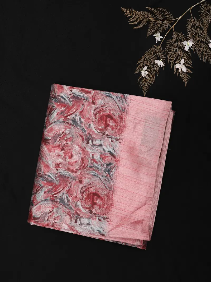 Soft Rosewood Pink Floral Woven Design Blended Cotton Saree 1