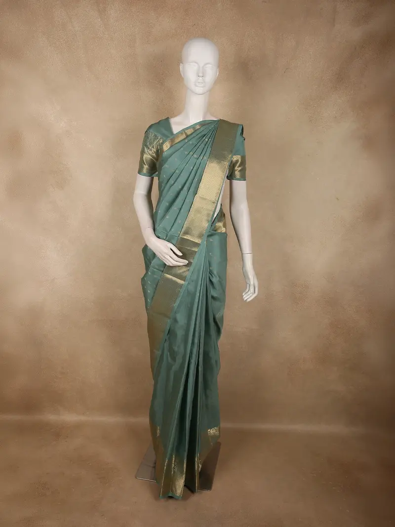 Soft Sage Green Butta Zari Woven Design Pure Kanchipuram Silk Saree With Zari Border 1
