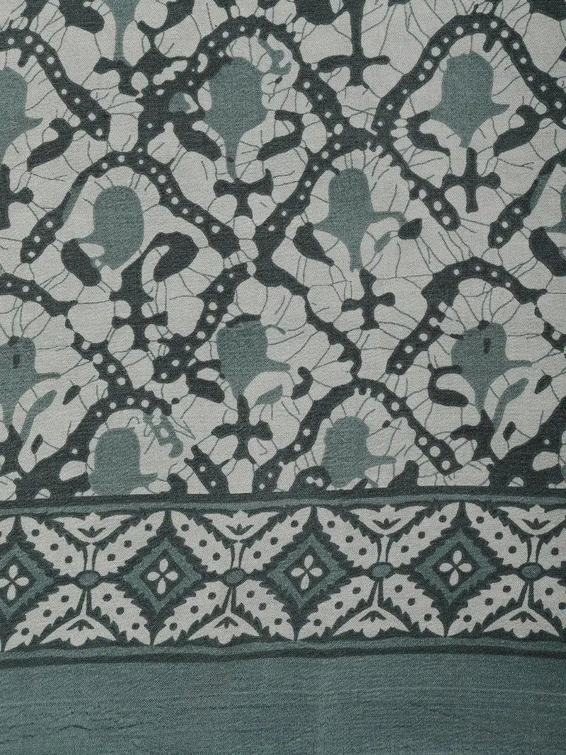 Soft Sage Green Geometric Printed Design Mixed Cotton Saree 2