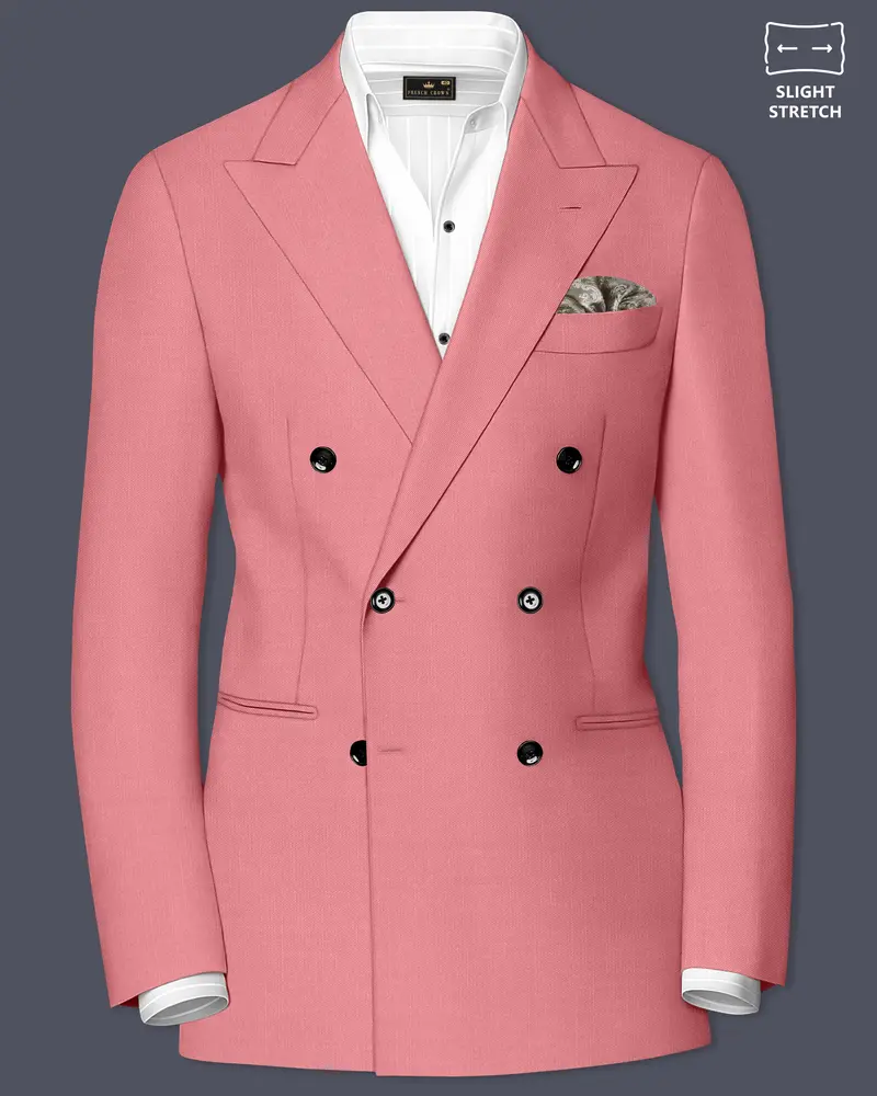 Solaro-Coral Orange Wool Rich Slight Stretch Double Breasted Blazer 1
