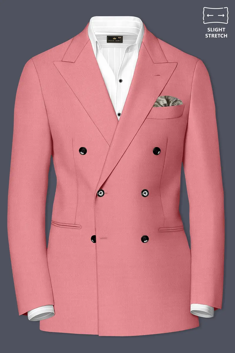 Solaro-Coral Orange Wool Rich Slight Stretch Double Breasted Blazer 2