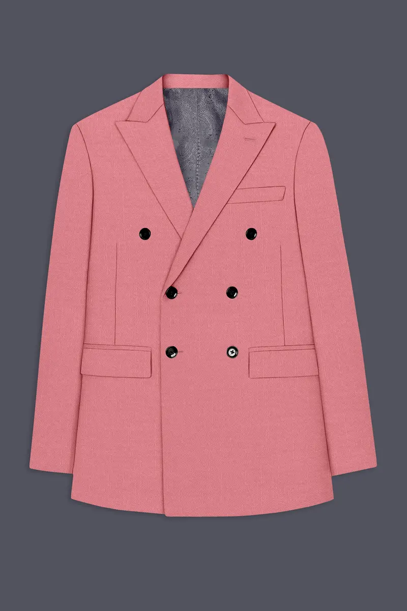 Solaro-Coral Orange Wool Rich Slight Stretch Double Breasted Blazer 7