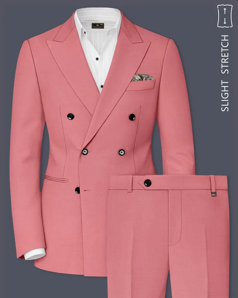 Solaro-Coral Orange Wool Rich Slight Stretch Double Breasted Suit 1