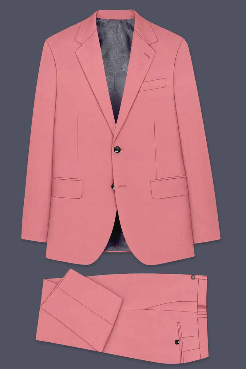 Solaro-Coral Orange Wool Rich Slight Stretch Single Breasted Suit 11