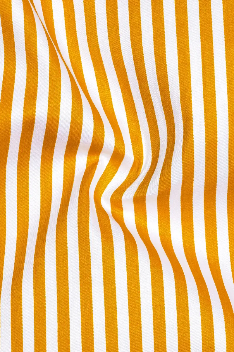 Solaro-Sunshade Yellow And Bright White Candy Striped Subtle Sheen Super Soft Premium Cotton Cuff Collar Dress Shirt 3