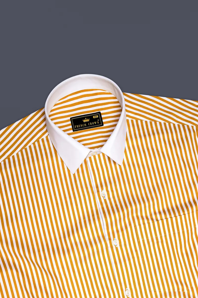 Solaro-Sunshade Yellow And Bright White Candy Striped Subtle Sheen Super Soft Premium Cotton Cuff Collar Dress Shirt 5