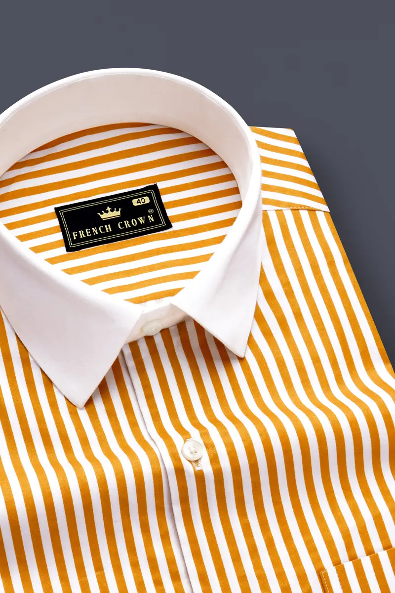 Solaro-Sunshade Yellow And Bright White Candy Striped Subtle Sheen Super Soft Premium Cotton Cuff Collar Dress Shirt 6