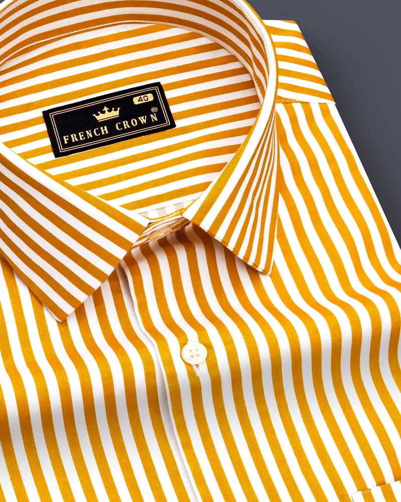 Solaro-Sunshade Yellow And Bright White Candy Striped Subtle Sheen Super Soft Premium Cotton Dress Shirt 1