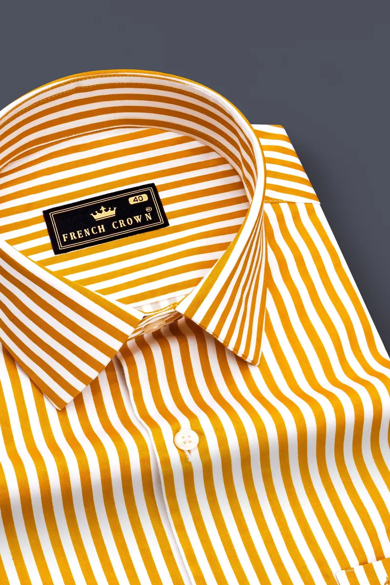 Solaro-Sunshade Yellow And Bright White Candy Striped Subtle Sheen Super Soft Premium Cotton Dress Shirt 2