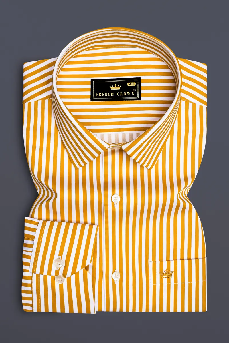 Solaro-Sunshade Yellow And Bright White Candy Striped Subtle Sheen Super Soft Premium Cotton Dress Shirt 4