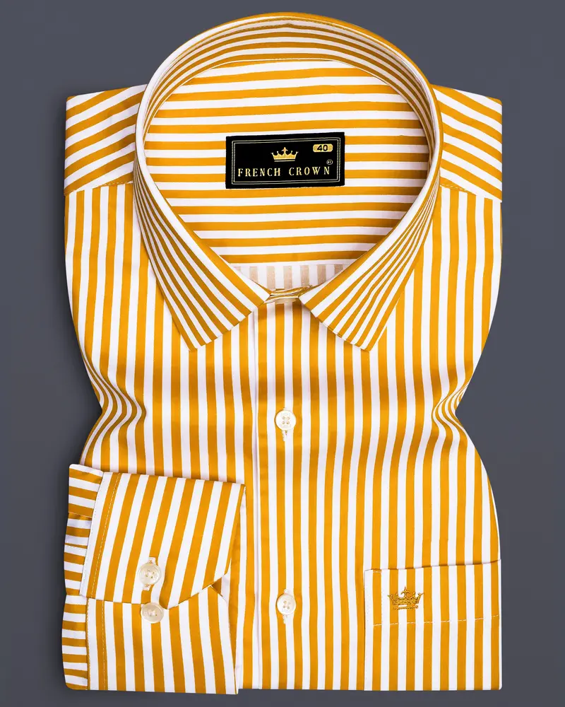 Solaro-Sunshade Yellow And Bright White Candy Striped Subtle Sheen Super Soft Premium Cotton Dress Shirt 6