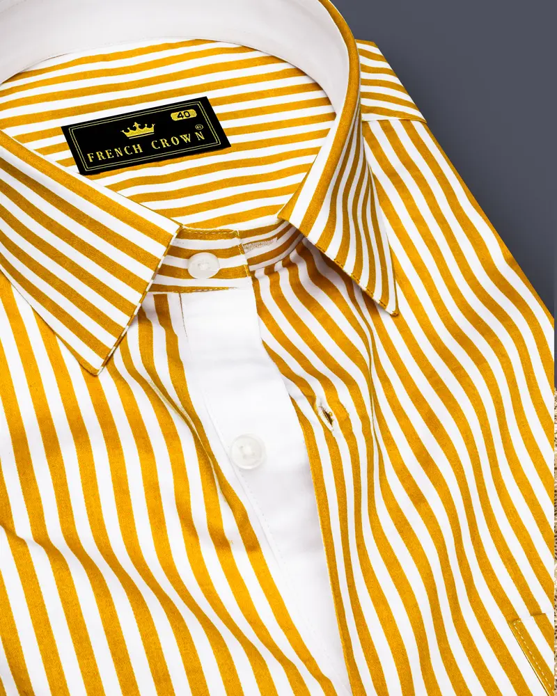Solaro-Sunshade Yellow And Bright White Candy Striped Super Soft Premium Cotton Dress Shirt 1