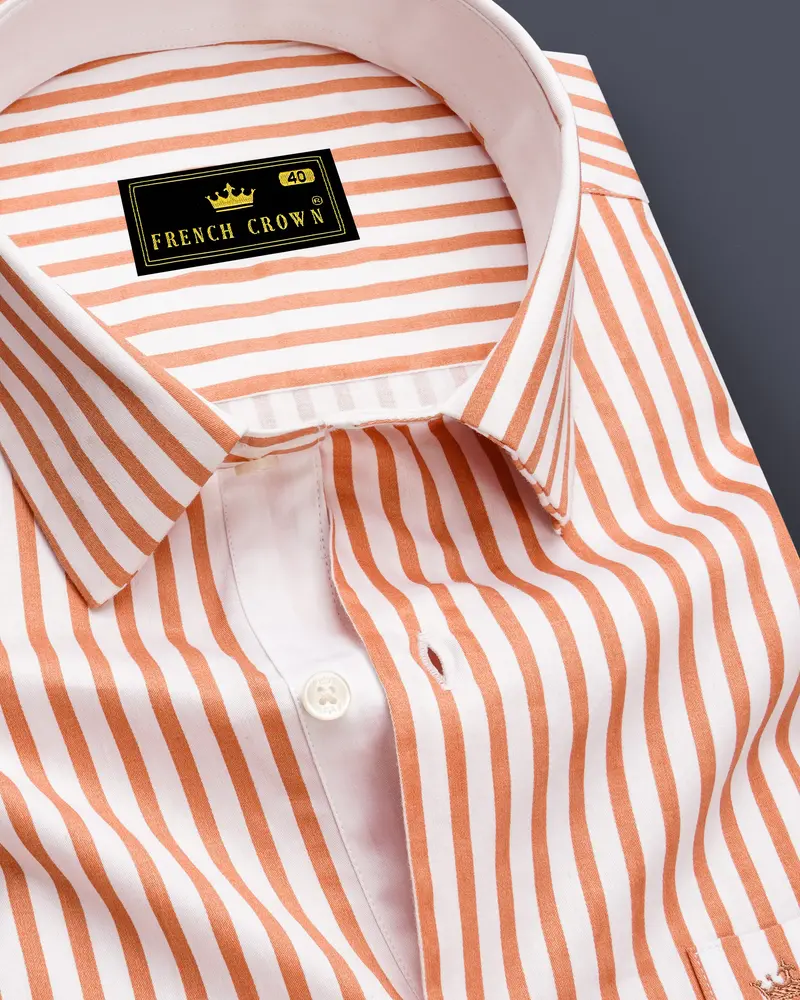 Solcoro-Apricot Orange And Bright White Candy Striped Subtle Sheen Soft Premium Cotton Dress Shirt 1