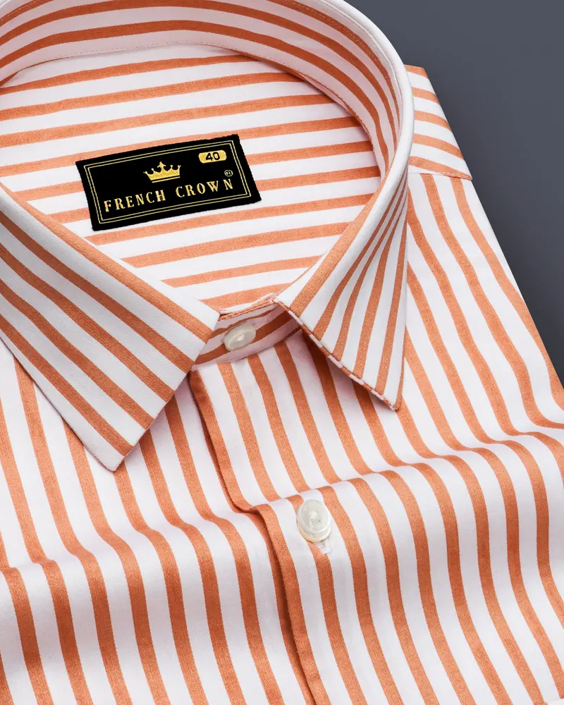 Solcoro-Apricot Orange And Bright White Candy Striped Subtle Sheen Super Soft Premium Cotton Dress Shirt 1