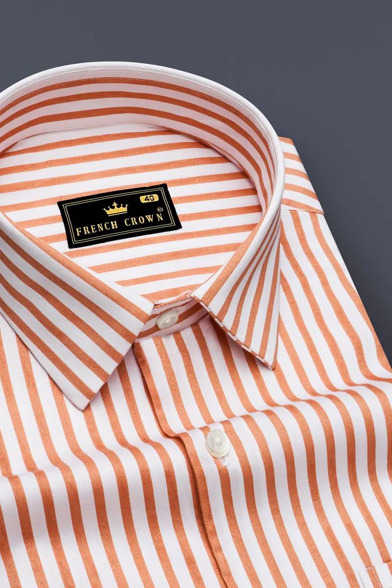 Solcoro-Apricot Orange And Bright White Candy Striped Subtle Sheen Super Soft Premium Cotton Dress Shirt 2