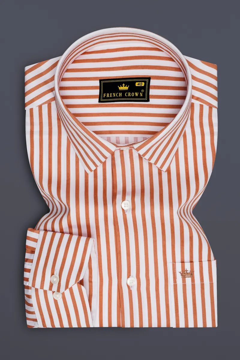 Solcoro-Apricot Orange And Bright White Candy Striped Subtle Sheen Super Soft Premium Cotton Dress Shirt 4