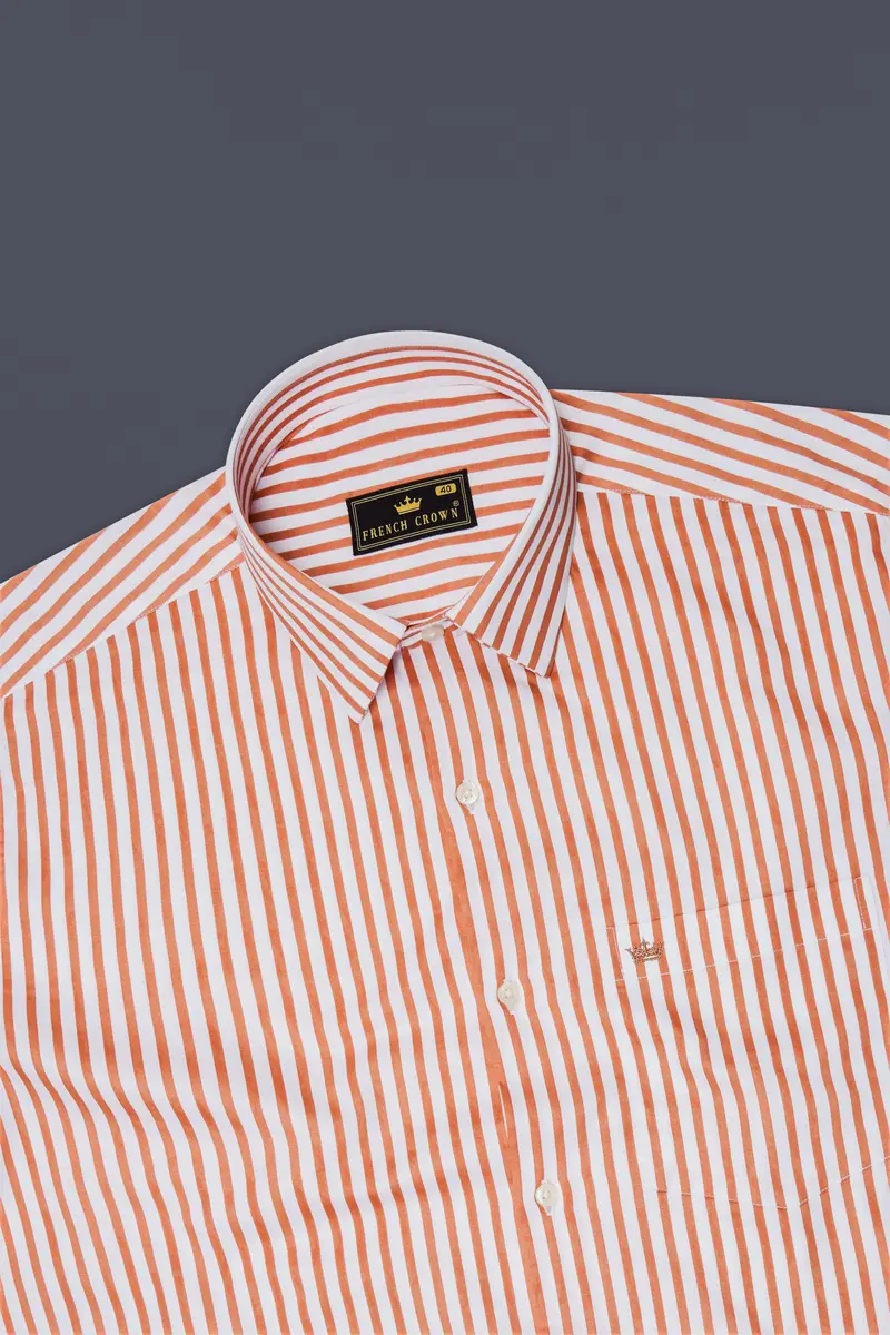 Solcoro-Apricot Orange And Bright White Candy Striped Subtle Sheen Super Soft Premium Cotton Dress Shirt 5