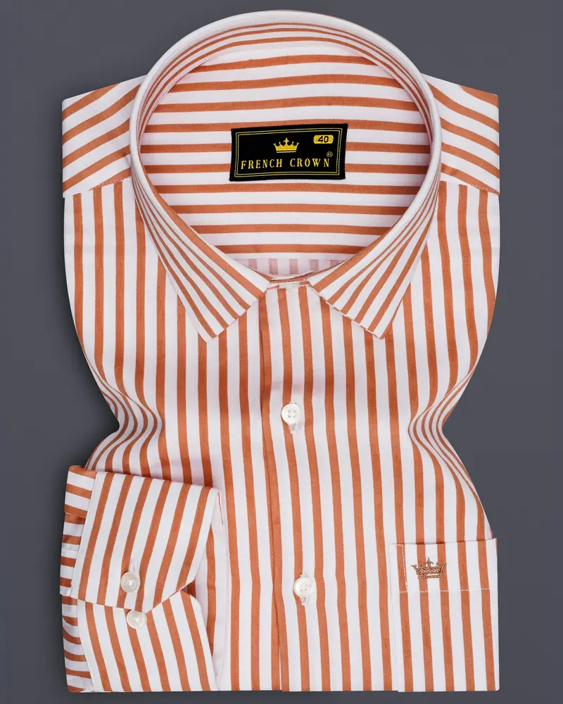 Solcoro-Apricot Orange And Bright White Candy Striped Subtle Sheen Super Soft Premium Cotton Dress Shirt 6