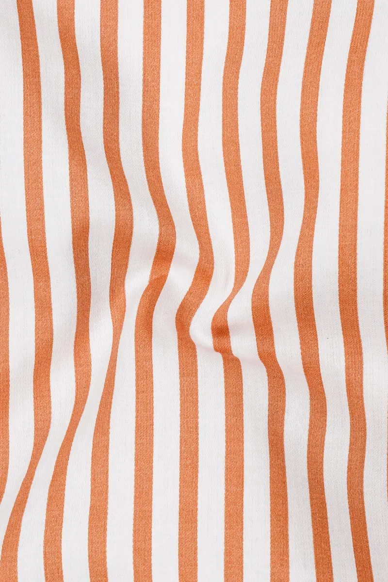 Solcoro-Apricot Orange And Bright White Candy Striped Super Soft Premium Cotton Dress White Cuff Collar Shirt 3