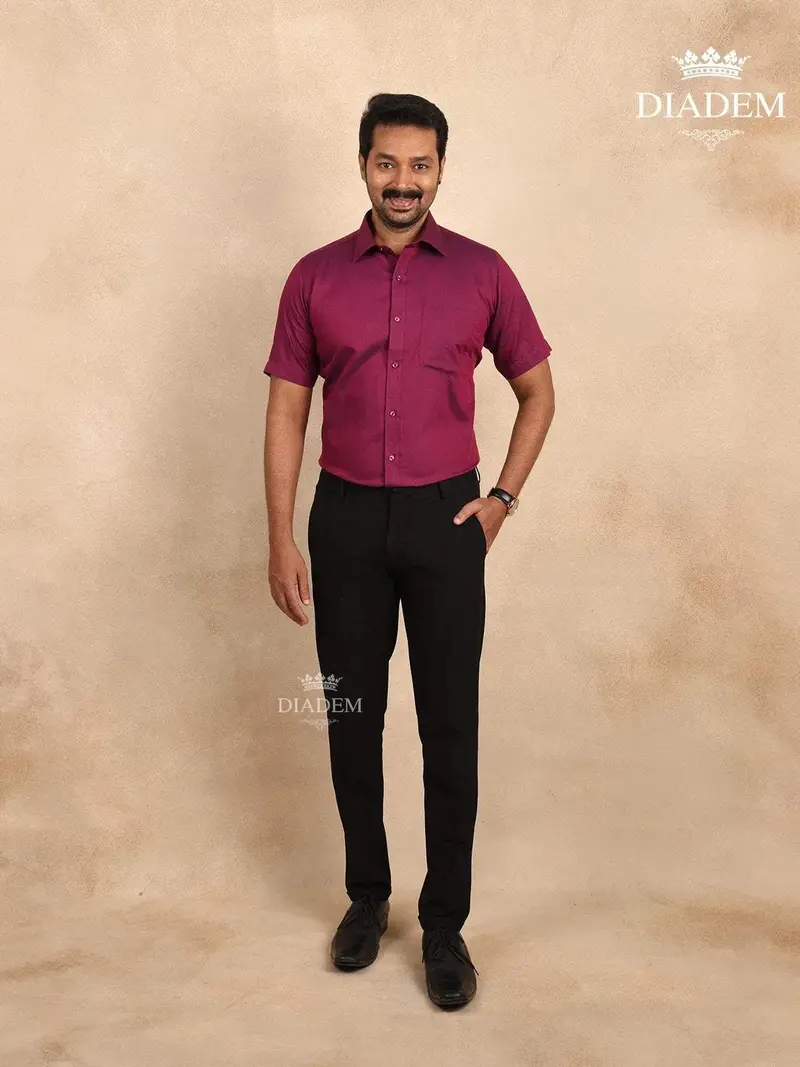 Solid Burgundy Cotton Half Sleeve Shirt 1