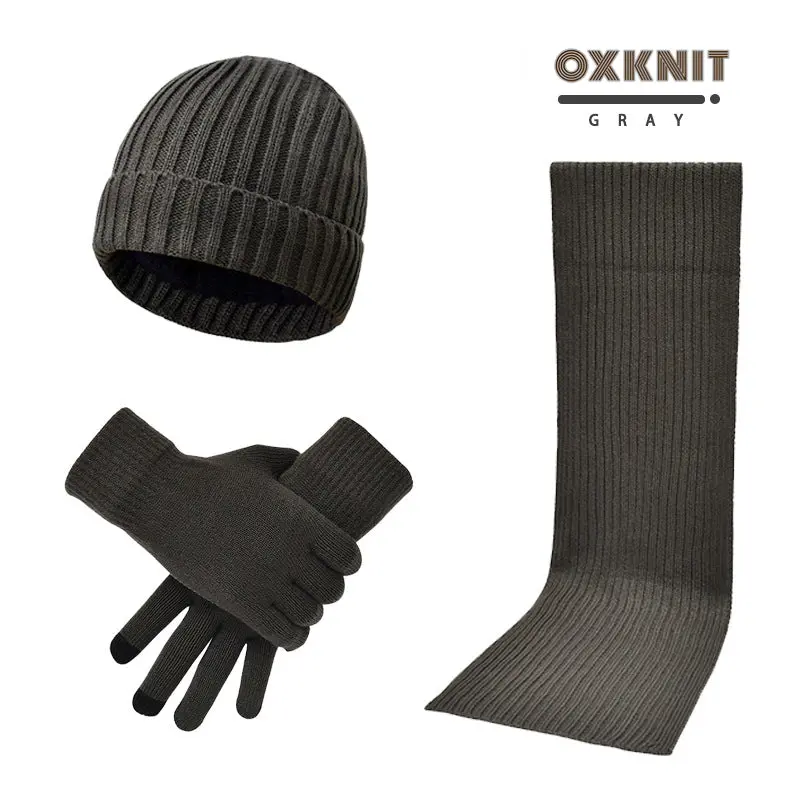 Solid Color Woolen Hat Scarf Gloves Three-Piece Set 6