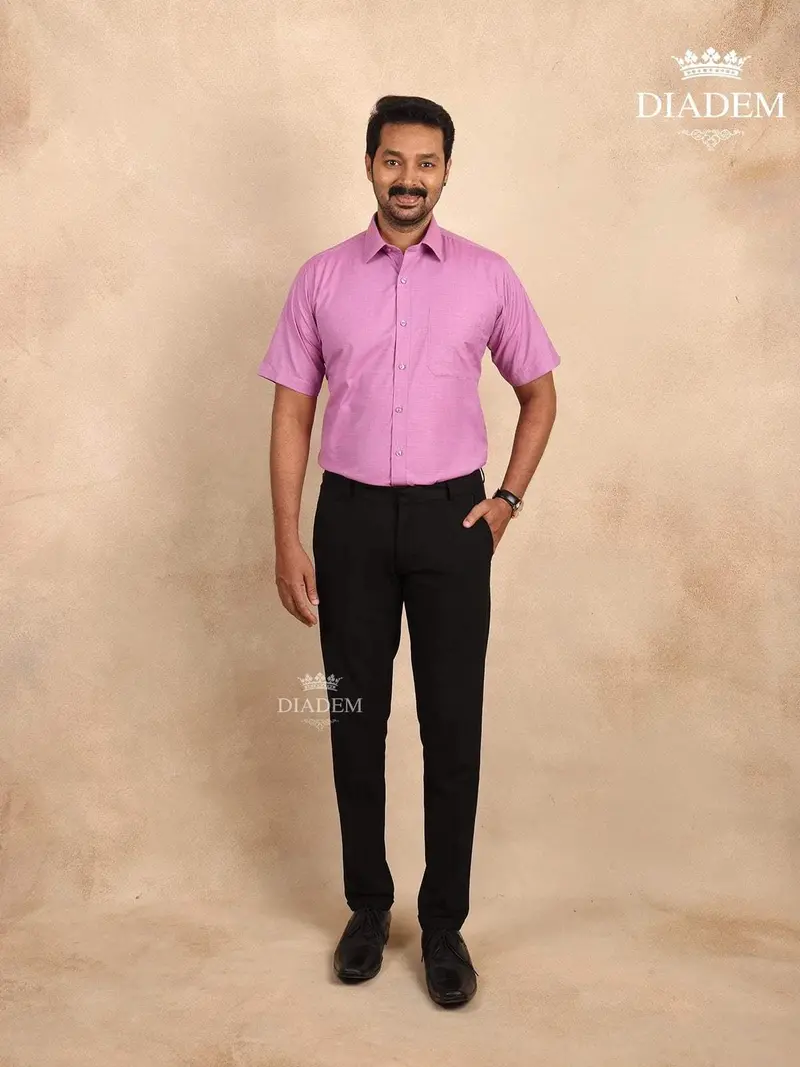 Solid Orchid Cotton Half Sleeve Shirt 1