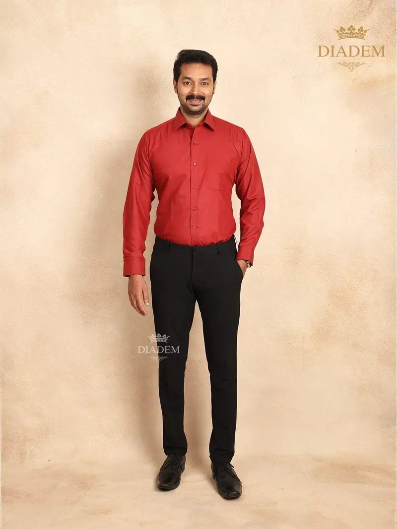 Solid Red Full Sleeves Cotton Shirt 1