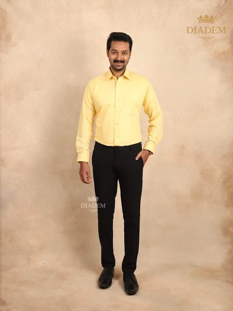 Solid Yellow Full Sleeves Cotton Shirt 1