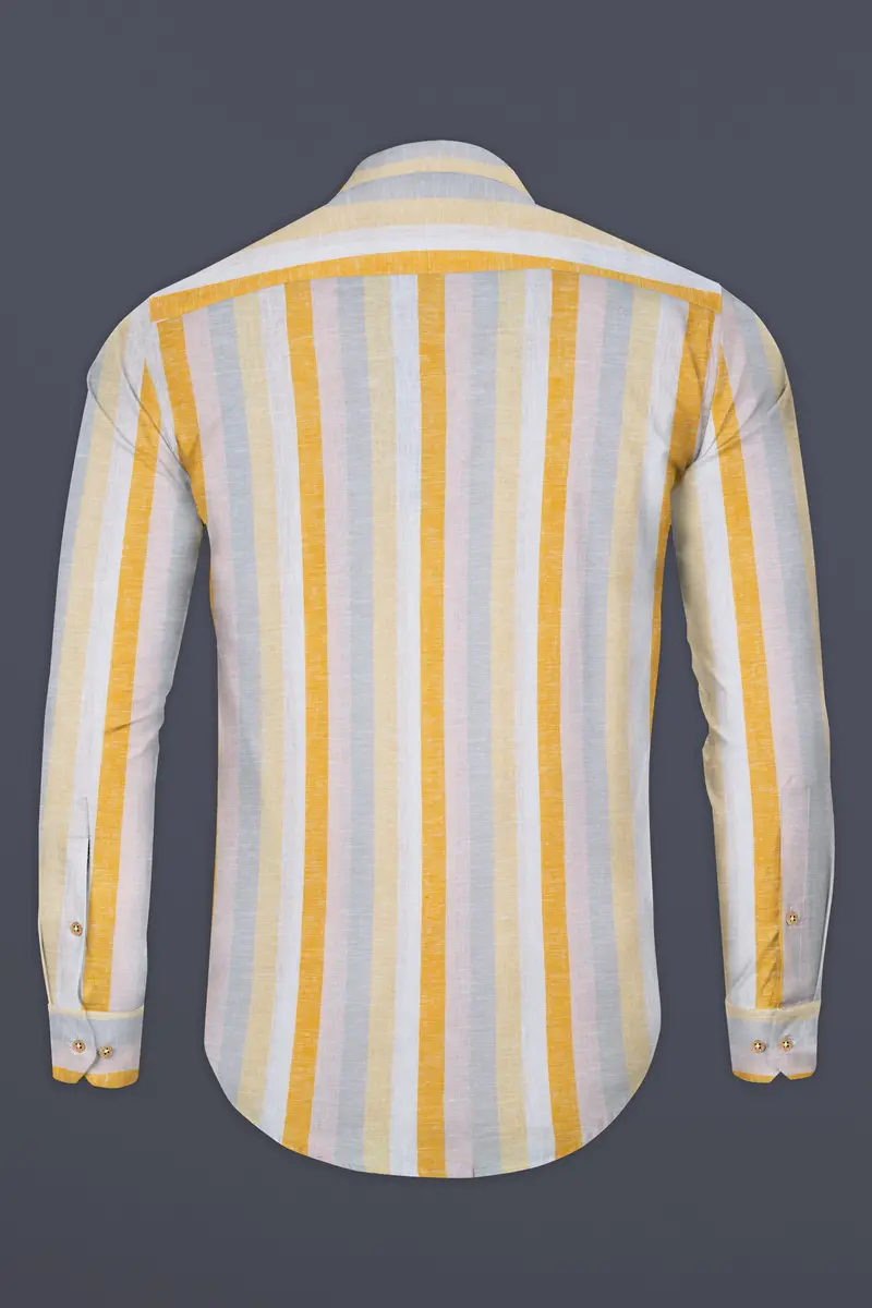 Solitaire With Golden Sand And Mischka Gray Vertical Striped Luxurious Linen Kurta Shirt 6