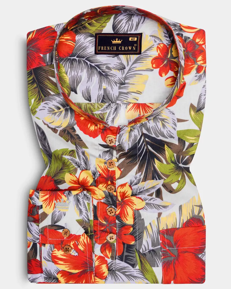 Solitude Blue Colorful Floral Print Premium Cotton Kurta Shirt 1